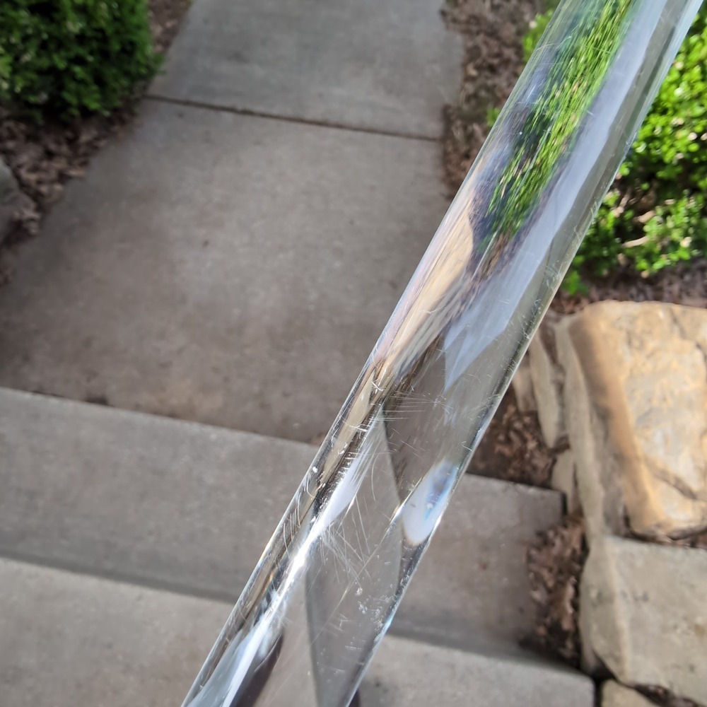 Lucite Walking Cane 32in Clear Acrylic Derby Contour Handle Modernist Right Hand - Picture 9 of 11